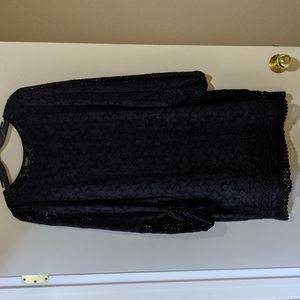 Black lace dress with gathered sleeve detail